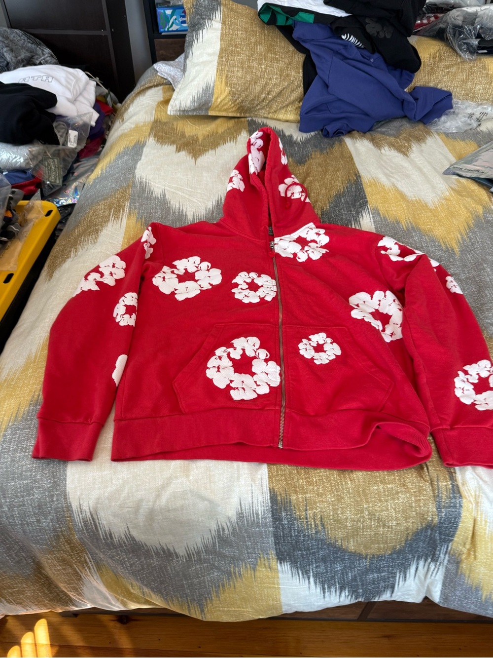 Denim Tears Cotton Wreath Men’s Red Zip Up Hoodie Size M